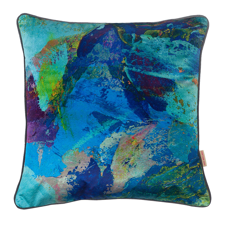 Azure Abstract Velvet Square Cushion