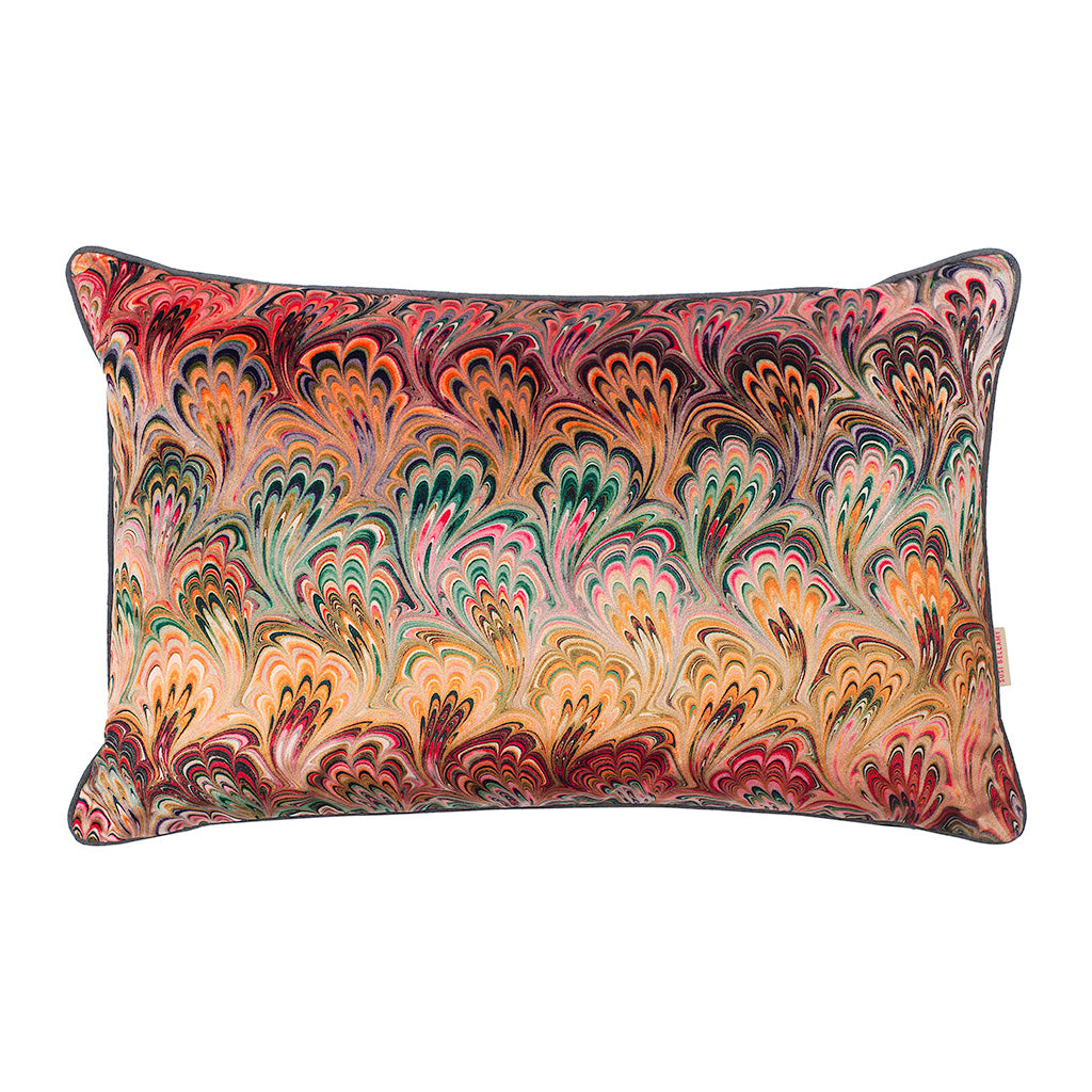 Peacock Bouquet Velvet Large Oblong Cushion