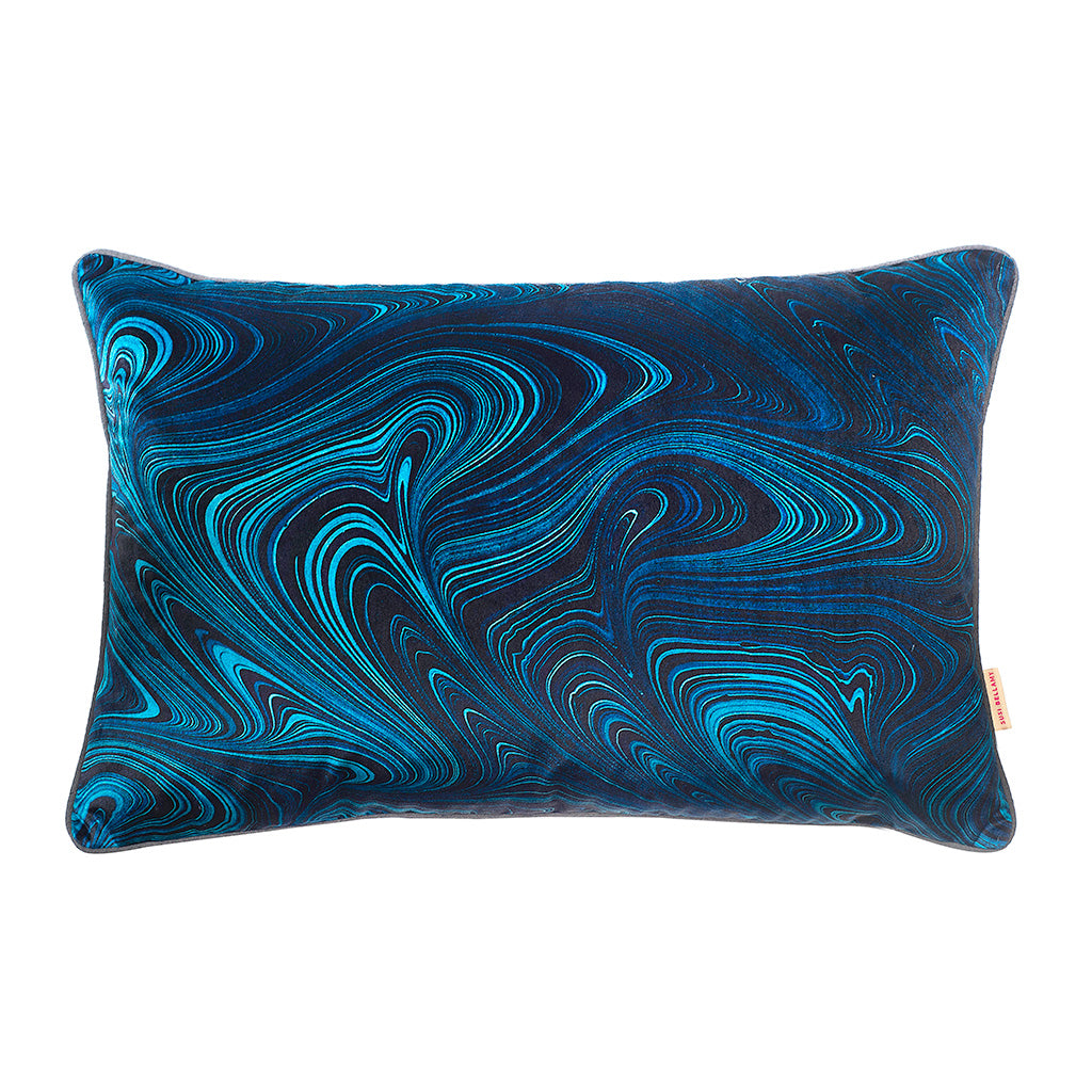 Cobalt Strata Velvet Large Oblong Cushion