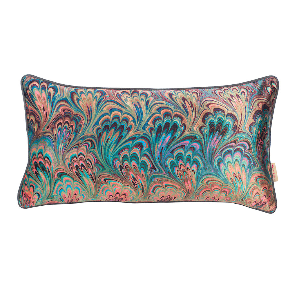 Teal Bouquet Velvet Medium Oblong Cushion