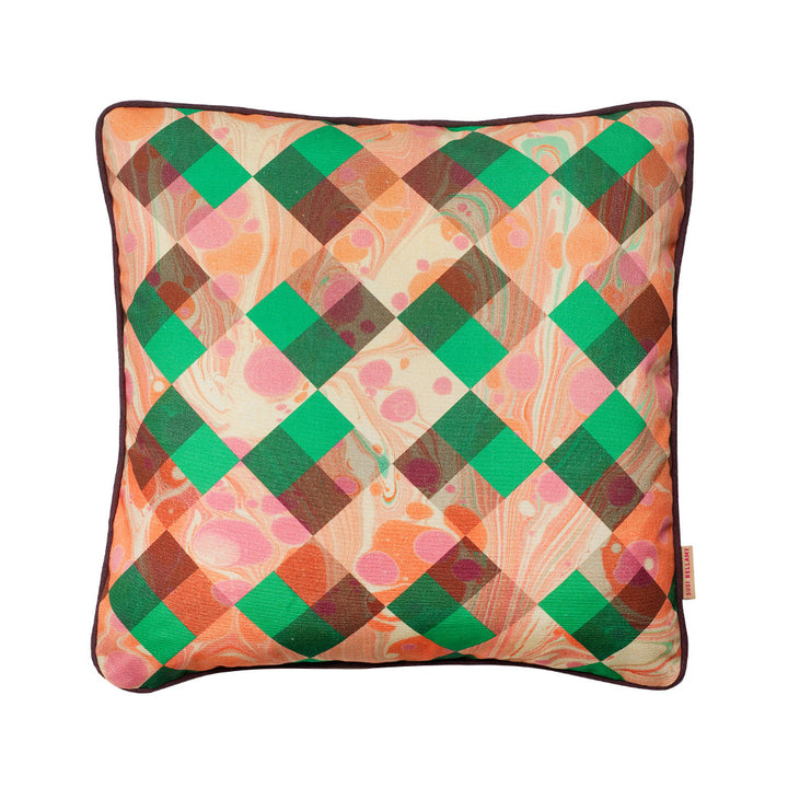 Emerald Marbled Cubes Cotton Cushion