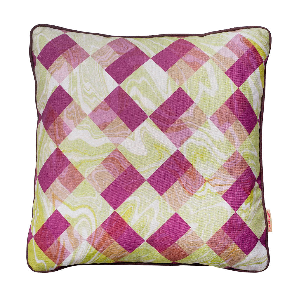 Grape Marbled Cubes Cotton Cushion