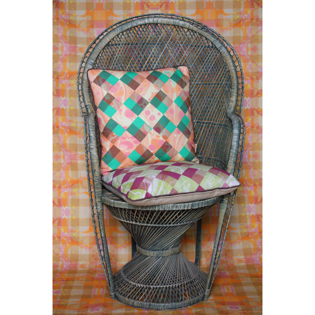Emerald Marbled Cubes Cotton Cushion