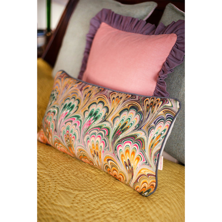 Peacock Bouquet Linen Medium Oblong Cushion