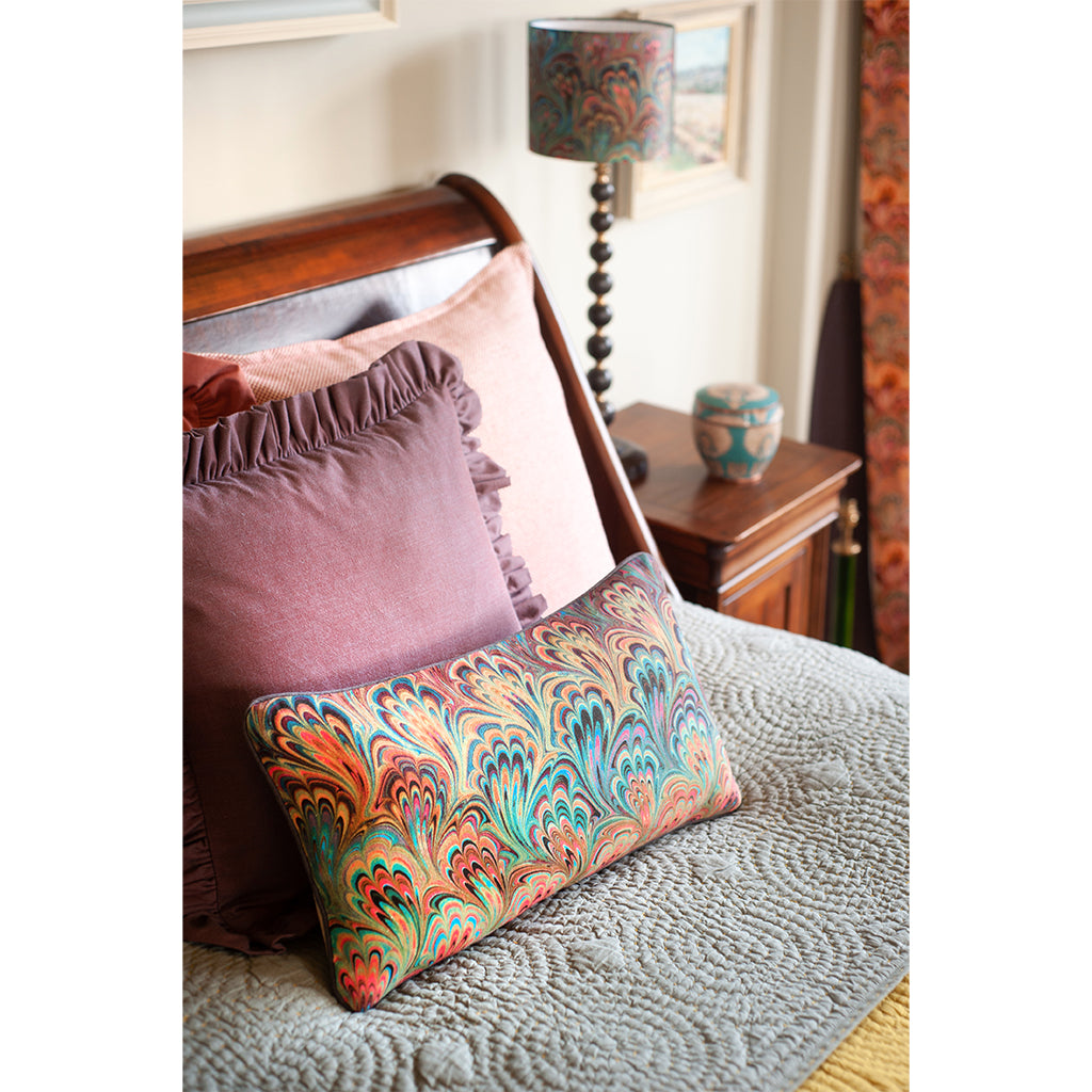 Teal Bouquet Linen Medium Oblong Cushion susi bellamy