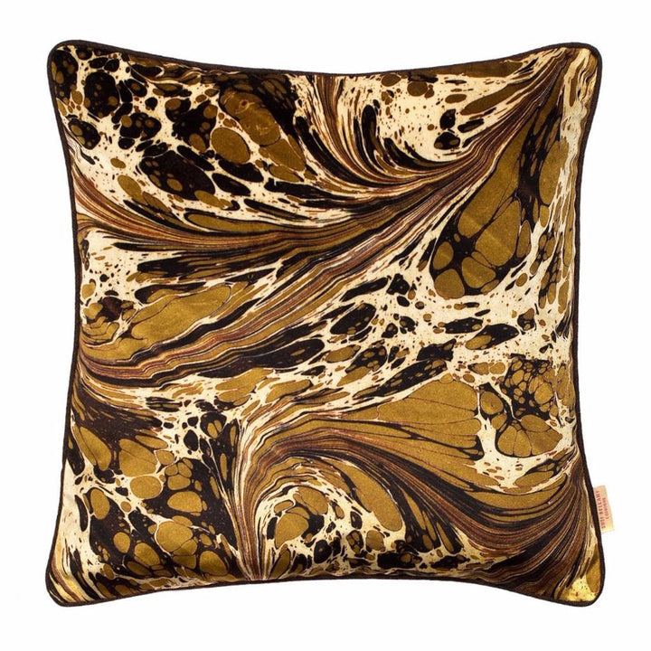 Khaki Brown Fantasy Marbled Velvet Square Cushion