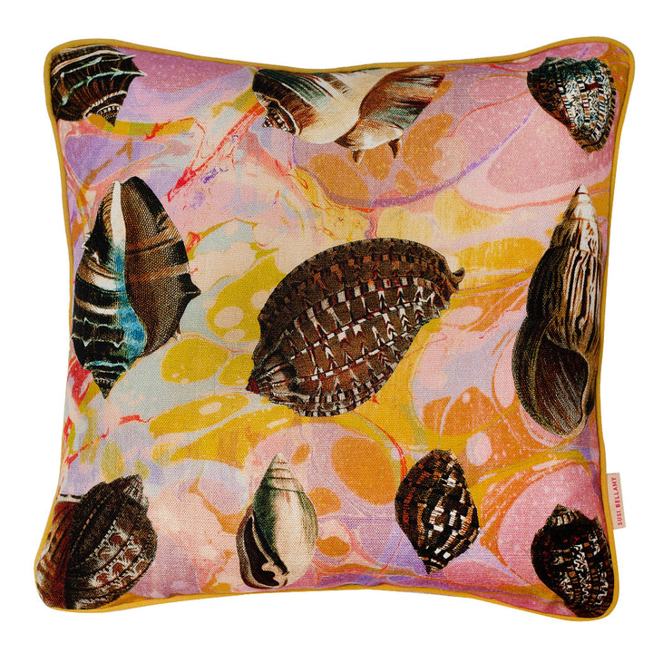 Lavender Tapestry Shells Linen Small Square Cushion