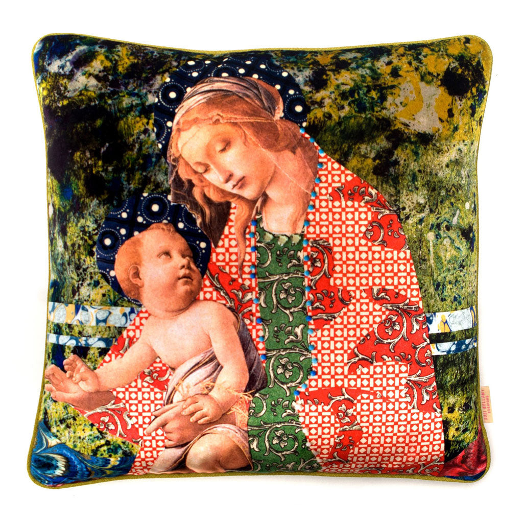 Marbled Madonna Collage Velvet Square Cushion