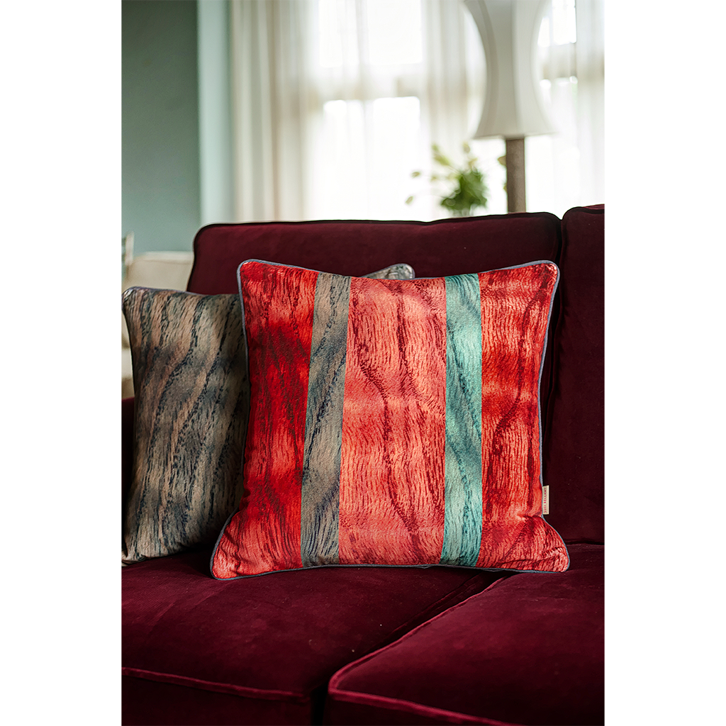 Mixed Grain Slatted Velvet Square Cushion