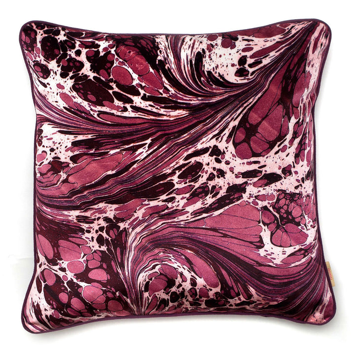 Mulberry Fantasy Marbled Velvet Square Cushion