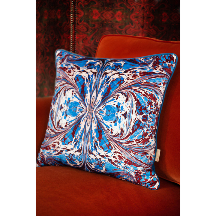 Blue Fantasy Kaleidoscope Velvet Square Cushion