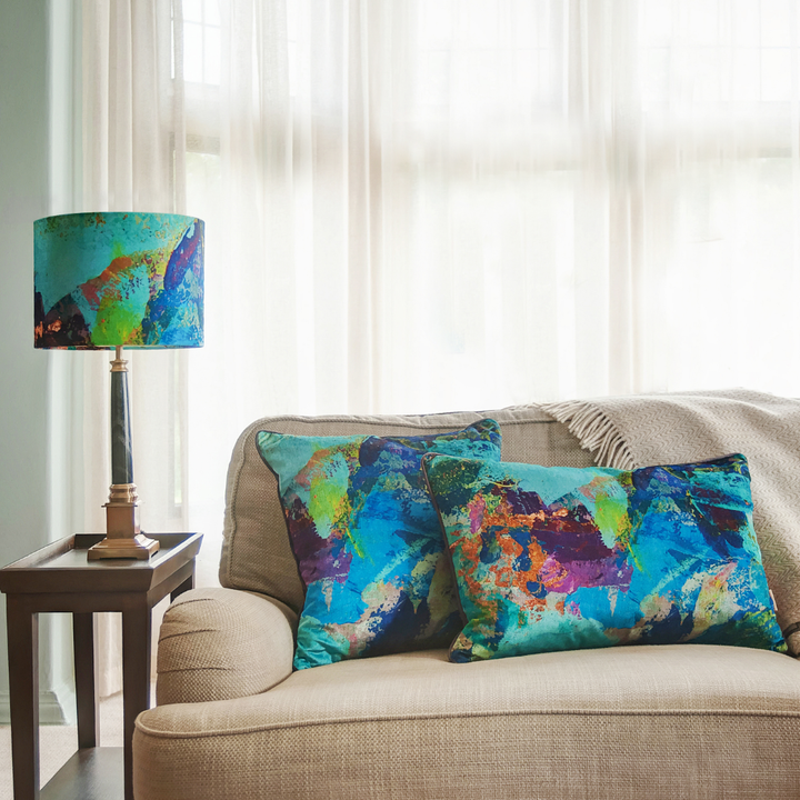 Azure Abstract Velvet Large Oblong Cushion