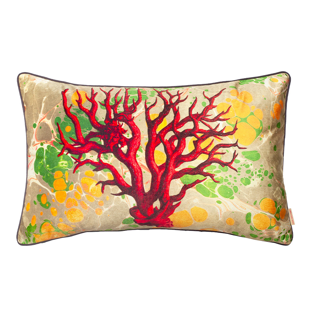 Marbled Coral Velvet Large Oblong Cushion