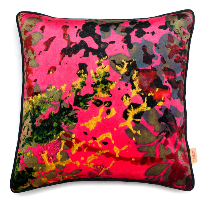 Pink Foliage Abstract Velvet Square Cushion