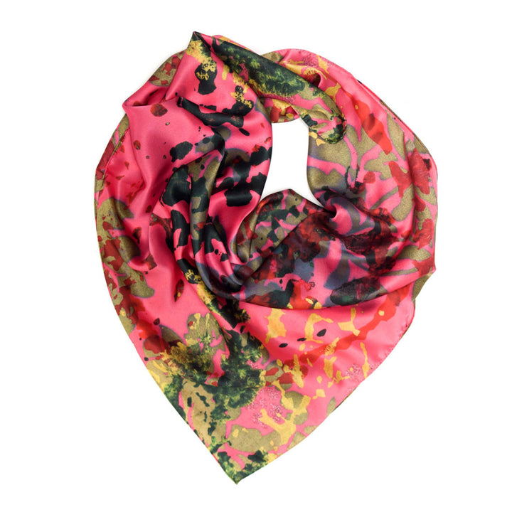 Pink Foliage Square Silk Satin Scarf
