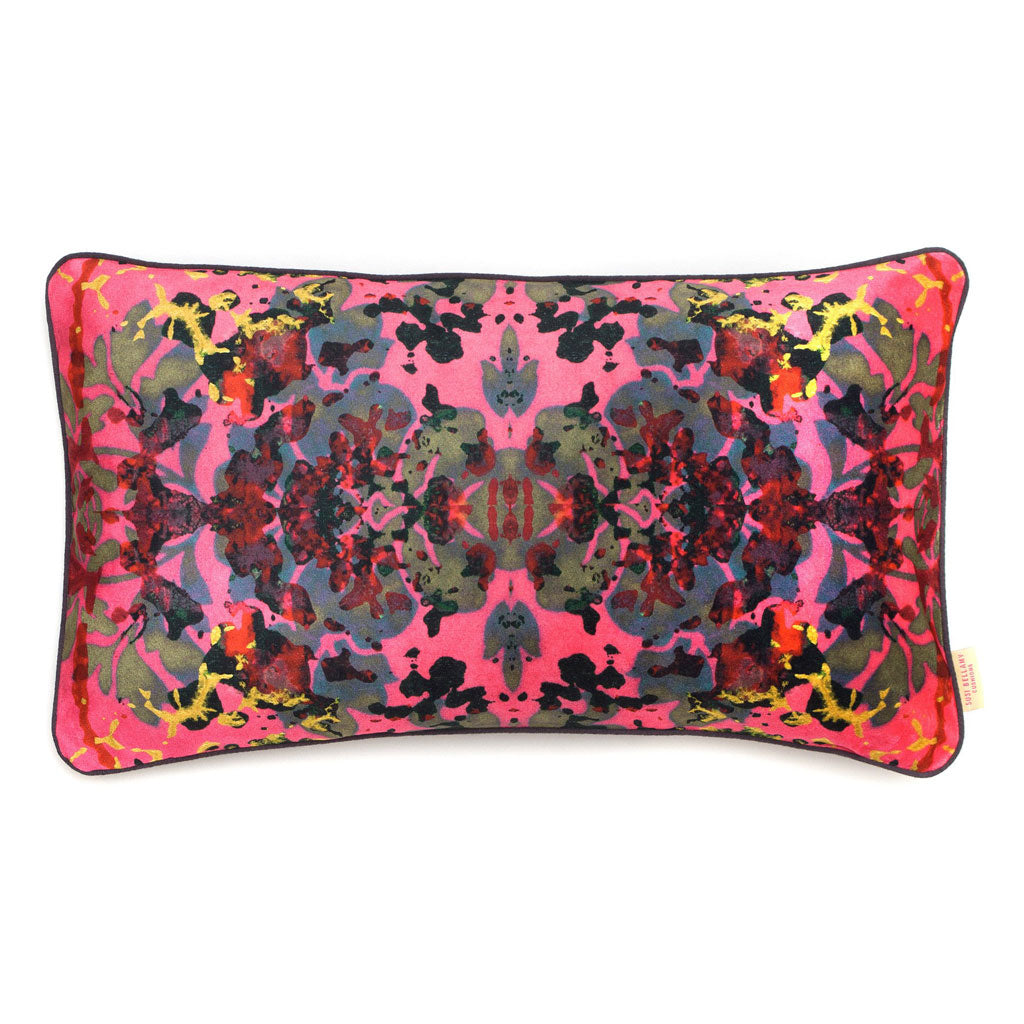 Pink Rose Kaleidoscope Abstract Velvet Medium Oblong Cushion
