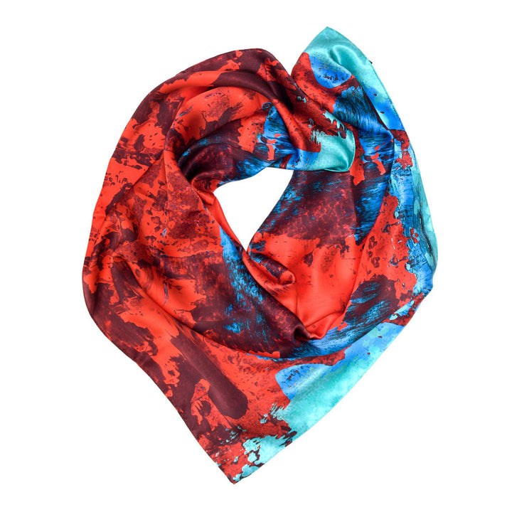 Red / Blue Geode Square Silk Satin Scarf