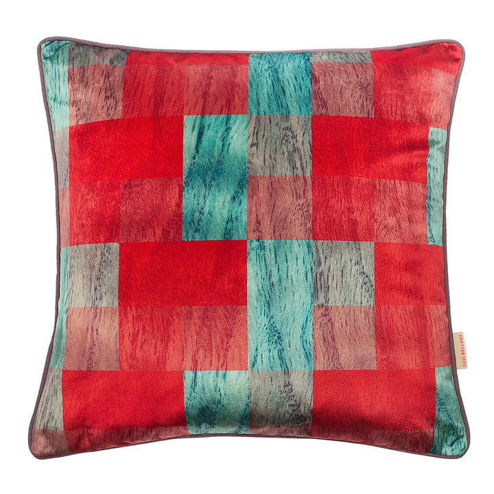 Scarlet Viridian Parquet Velvet Square Cushion