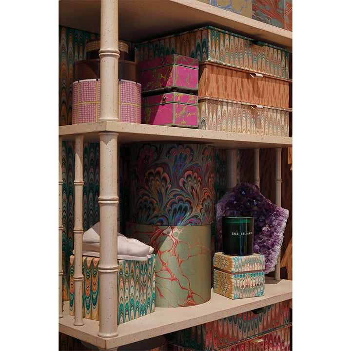 Saffron plumes decorative file boxes with lids on bookshelves