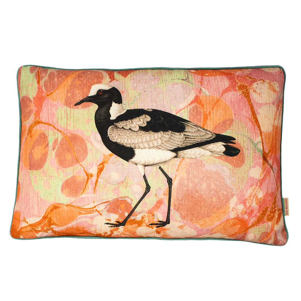 Coral Tapestry Seabird Linen Large Oblong Cushion