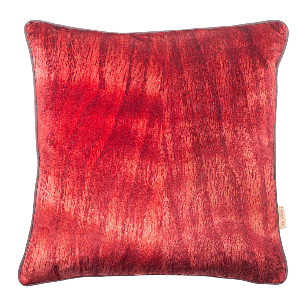 Vermillion Grain Velvet Square Cushion