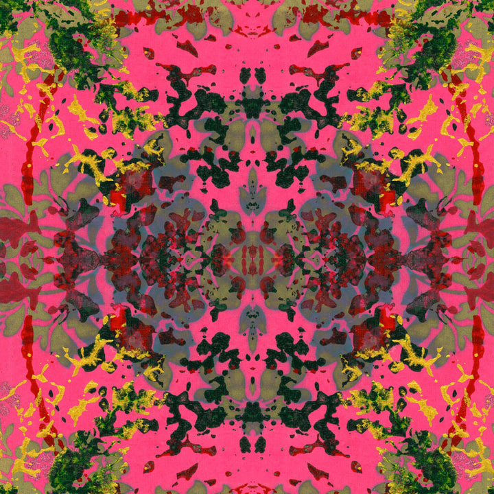 Pink Foliage Square Silk Satin Scarf