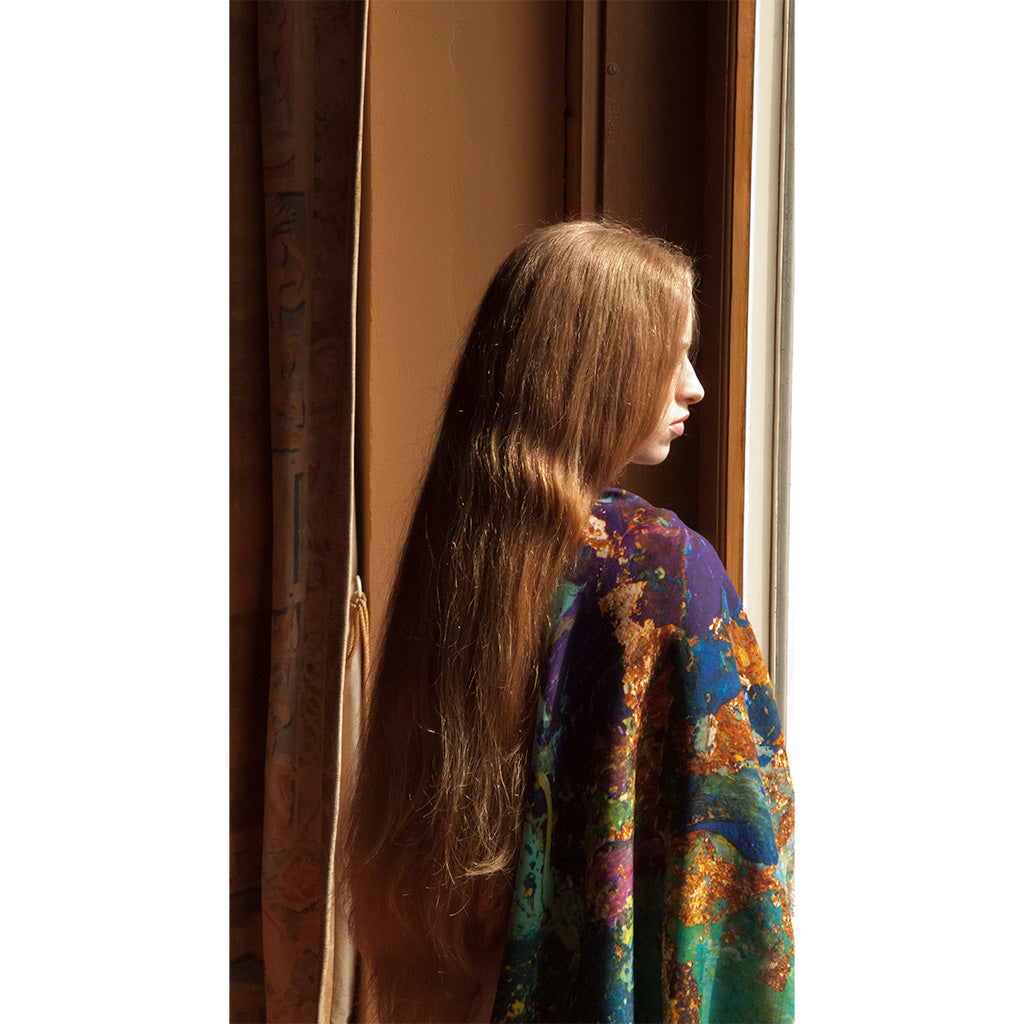 Azure Abstracts Silk Wool Scarf