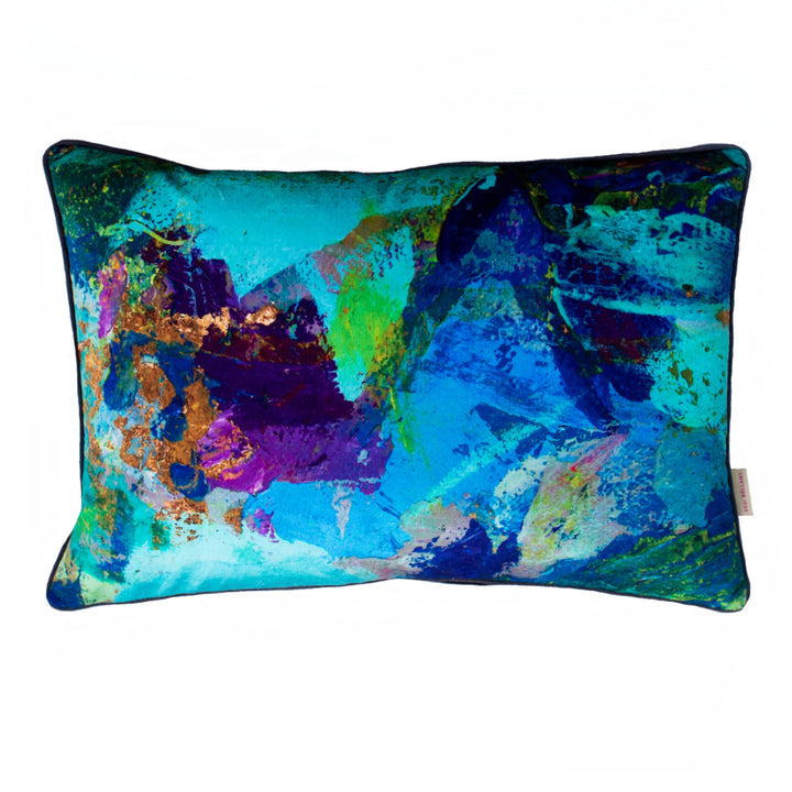 Azure Abstract Velvet Large Oblong Cushion