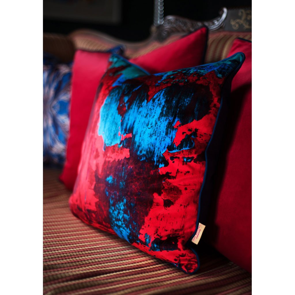 Red/Blue Geode Abstract Velvet Square Cushion