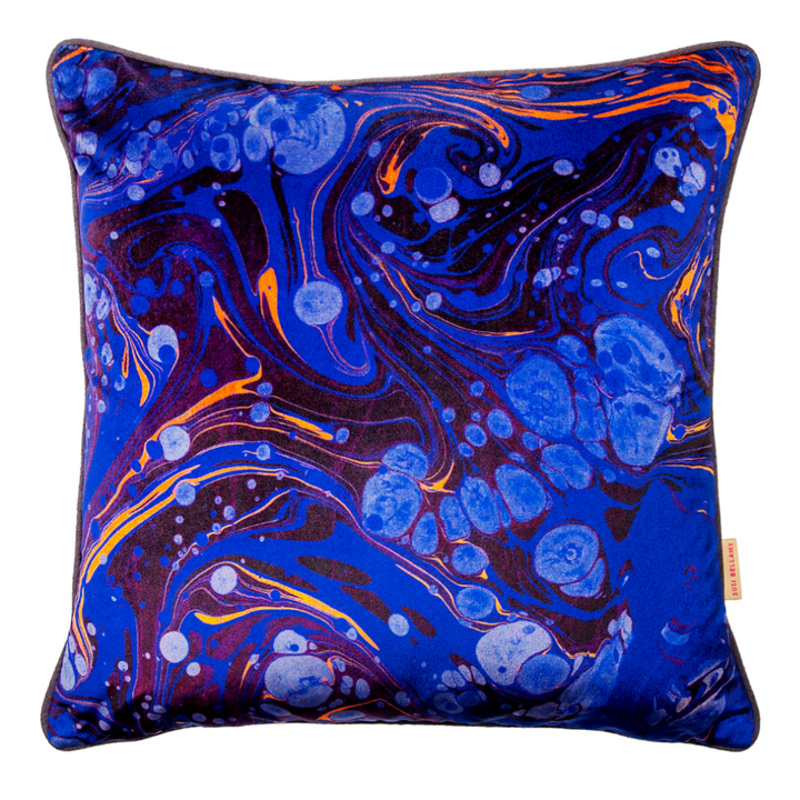 Sapphire Marbled Velvet Square Cushion