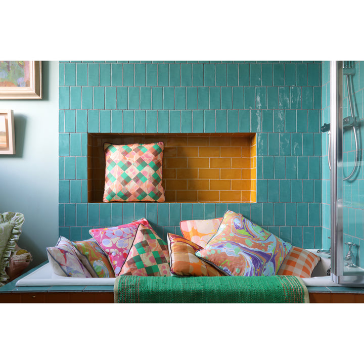 Emerald Marbled Cubes Cotton Cushion