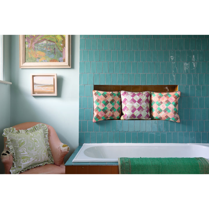 Emerald Marbled Cubes Cotton Cushion