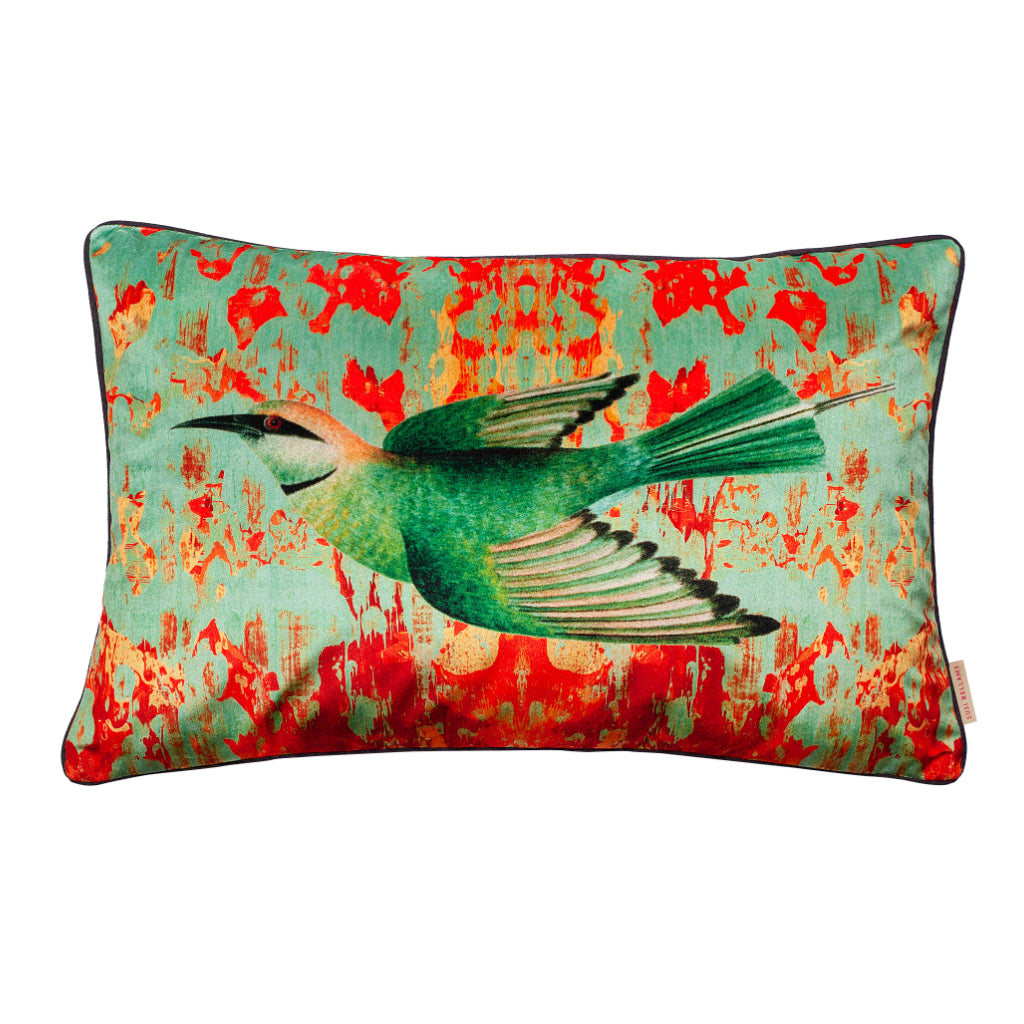 Little Bee-Eater Velvet Large Oblong Cushion