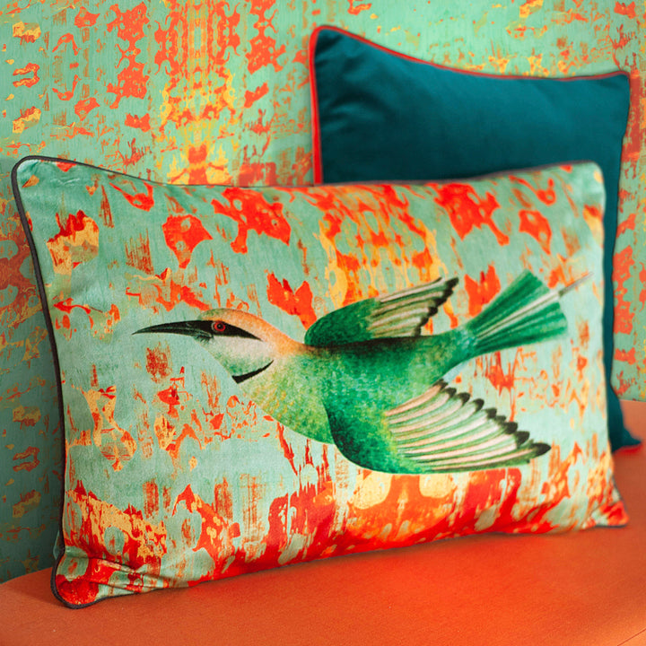 Little Bee-Eater Velvet Large Oblong Cushion