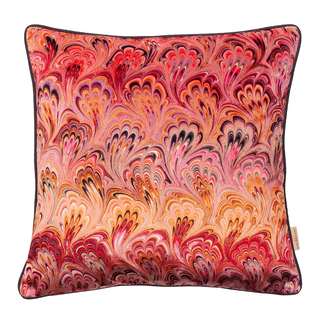 Blush Bouquet Marbled Velvet Square Cushion