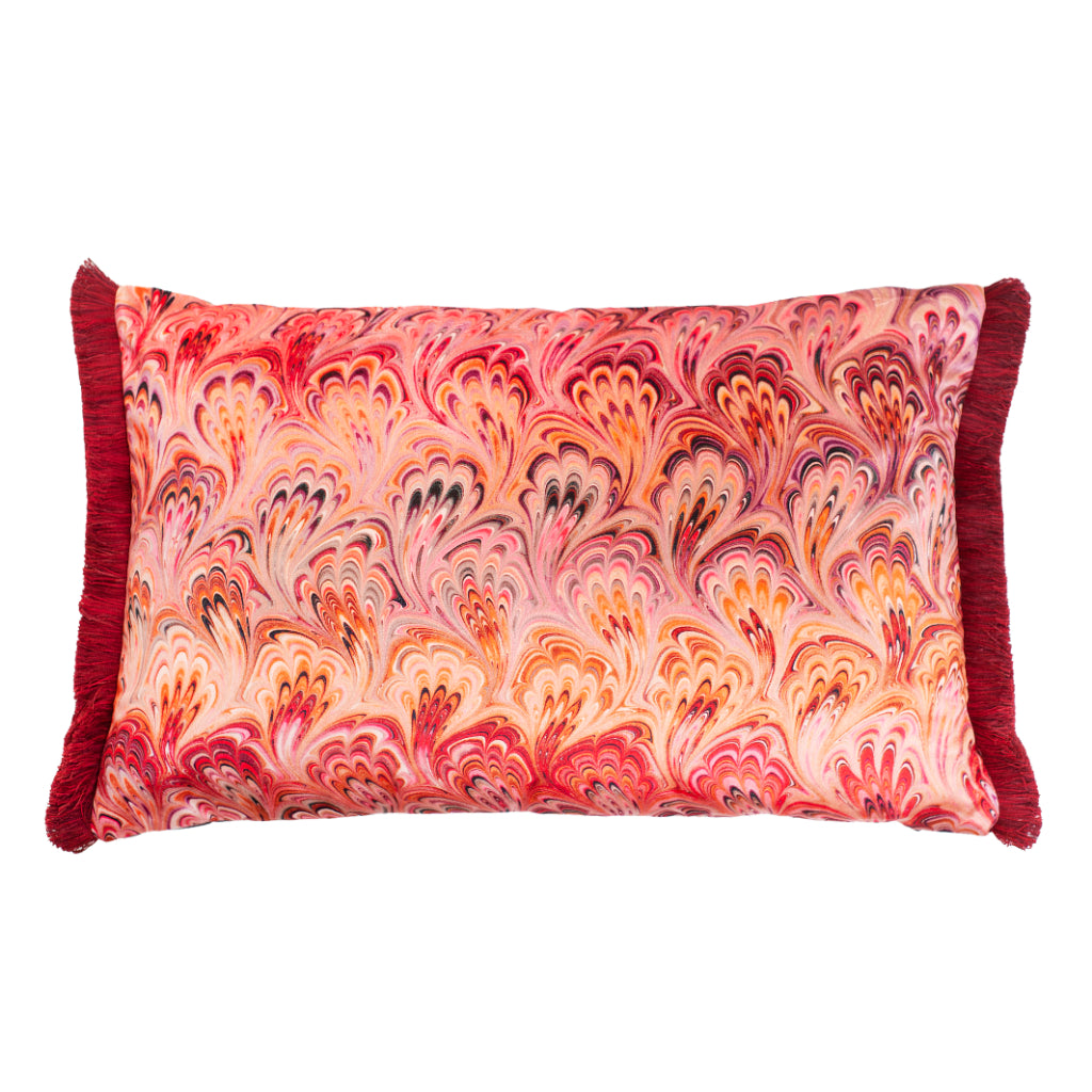 End Ruched Blush Bouquet Marbled Velvet Large Oblong Cushion