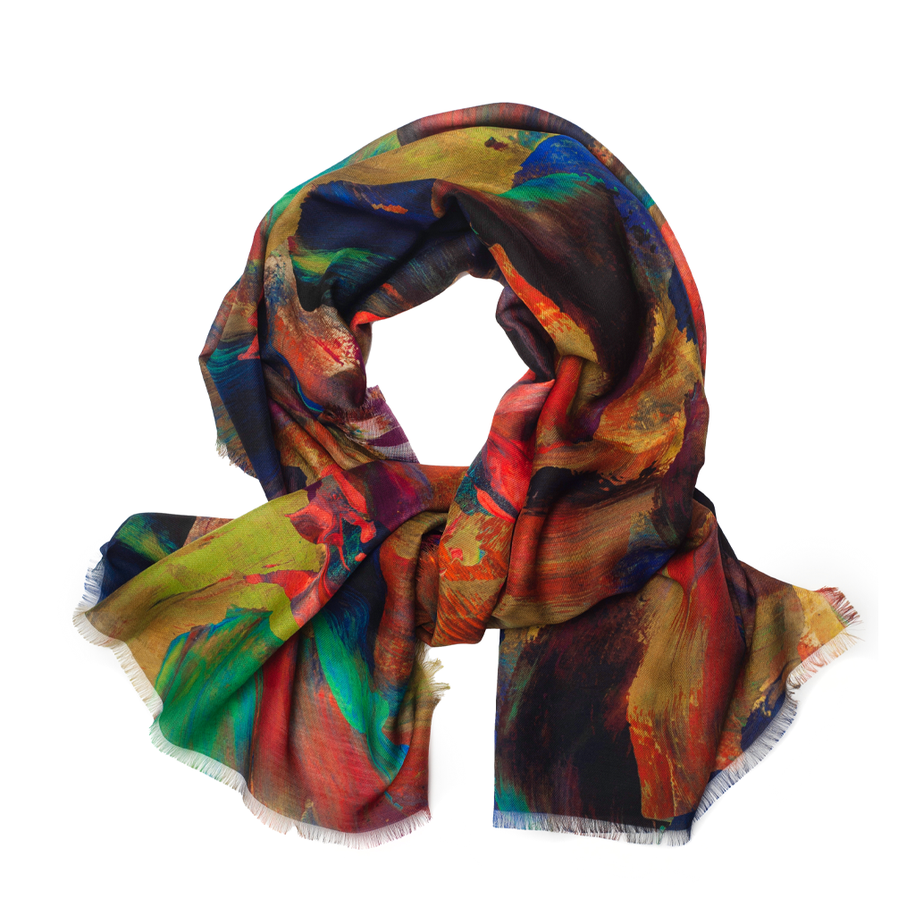 Candied Painterly Silk Wool Scarf