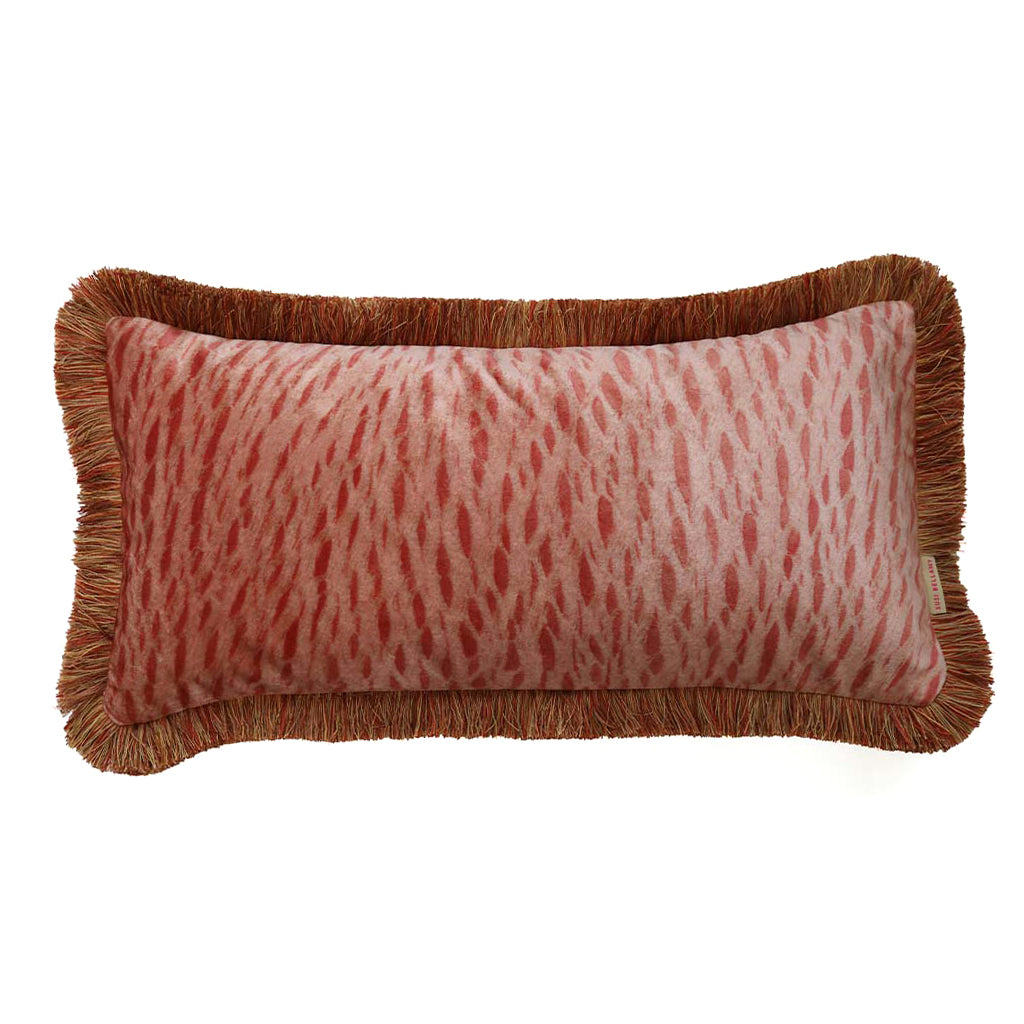 Ruched Cantaloupe Veneer Velvet Medium Oblong Cushion