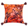 Tasseled Carnelian Marbled Velvet Small Square Cushion