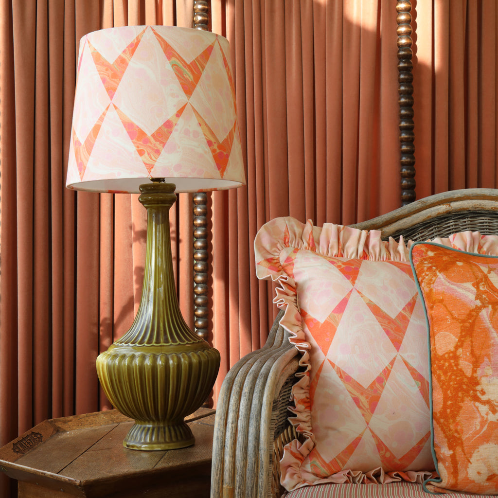 Peach Marbled Chevron Empire Cotton Lampshade