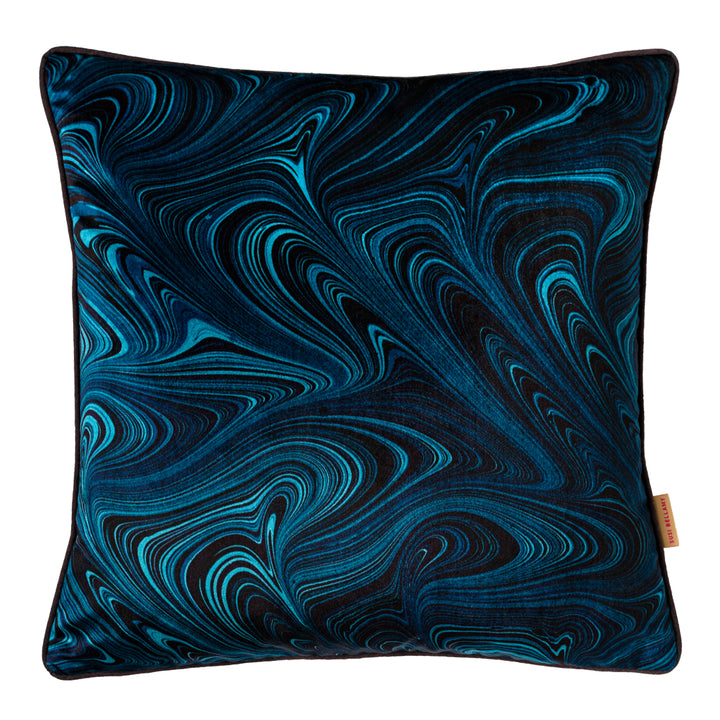 Cobalt Strata Marbled Velvet Square Cushion