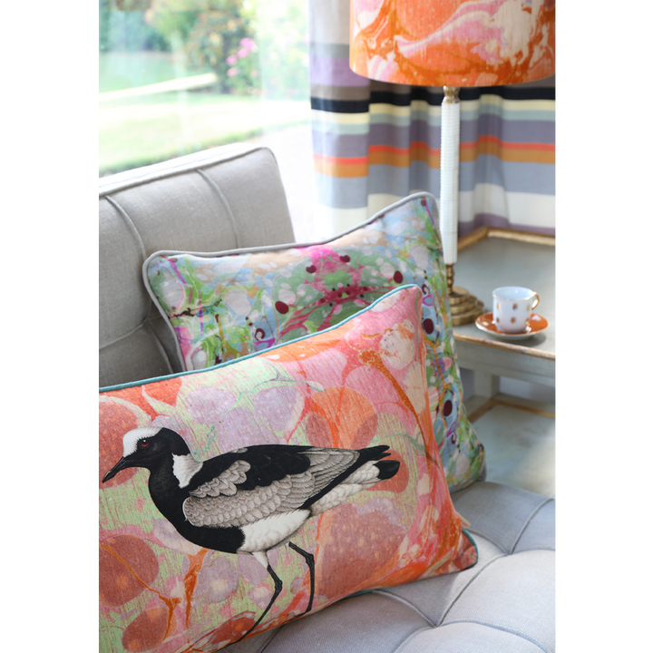 Coral Tapestry Seabird Linen Large Oblong Cushion