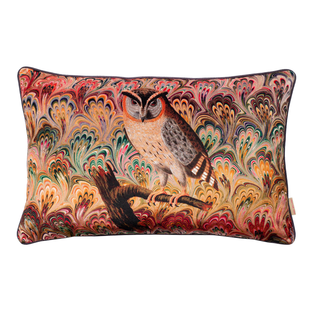 Bouquet Scops Owl Velvet Large Oblong Cushion