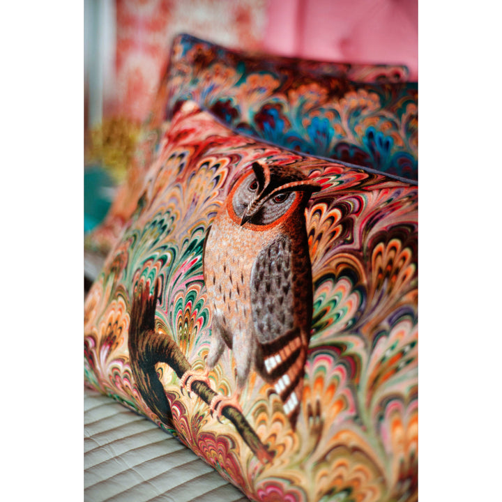 Bouquet Scops Owl Velvet Large Oblong Cushion