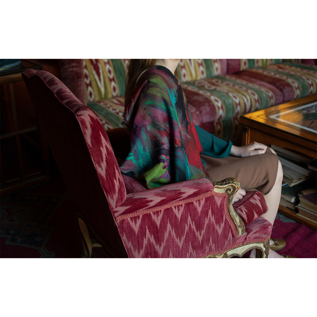 Emerald Painterly Silk Wool Scarf