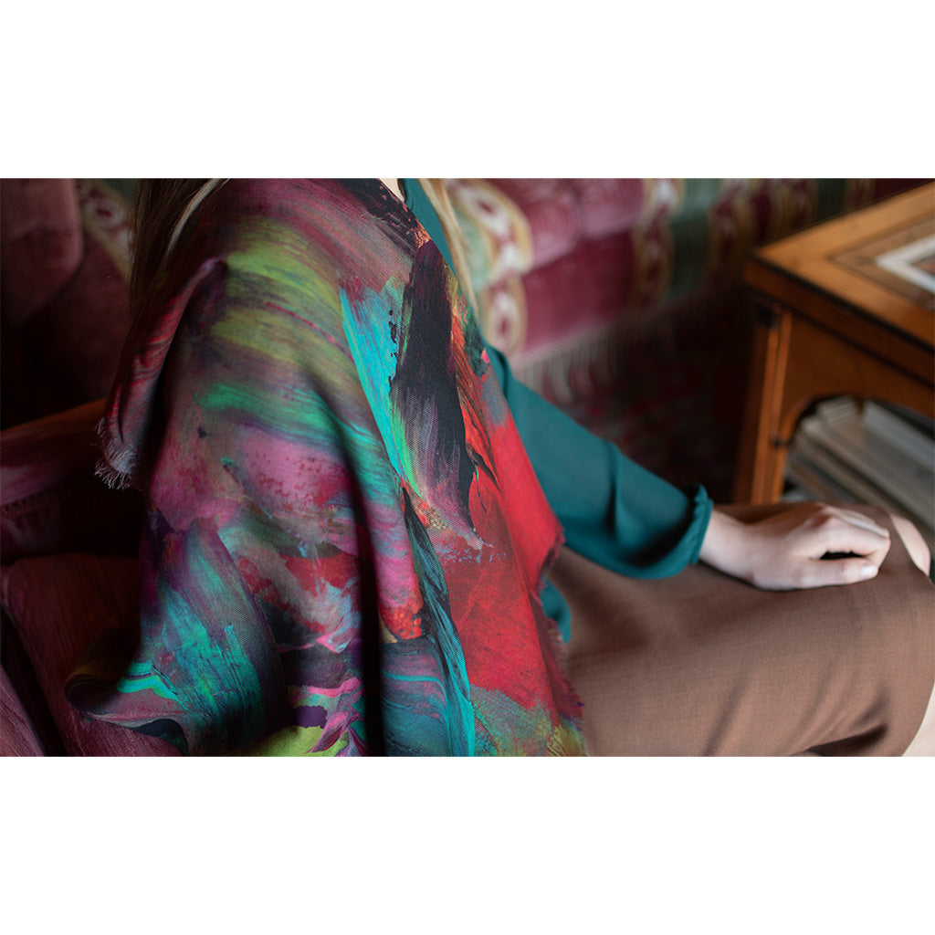 Emerald Painterly Silk Wool Scarf