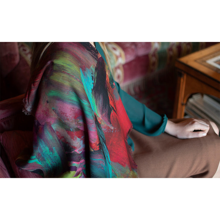 Emerald Painterly Silk Wool Scarf