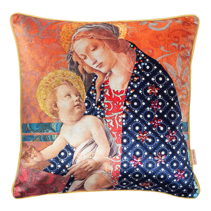 Golden Madonna Collage Velvet Square Cushion