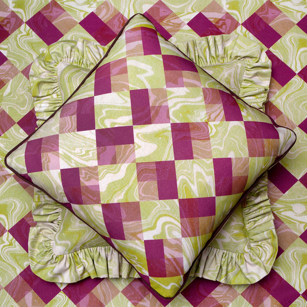 Grape Marbled Cubes Cotton Cushion