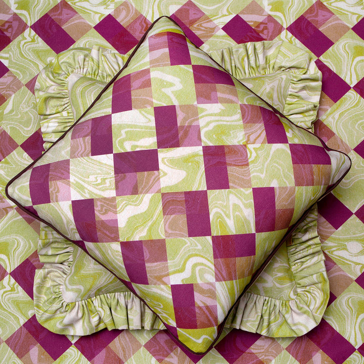 Grape Marbled Cubes Cotton Cushion